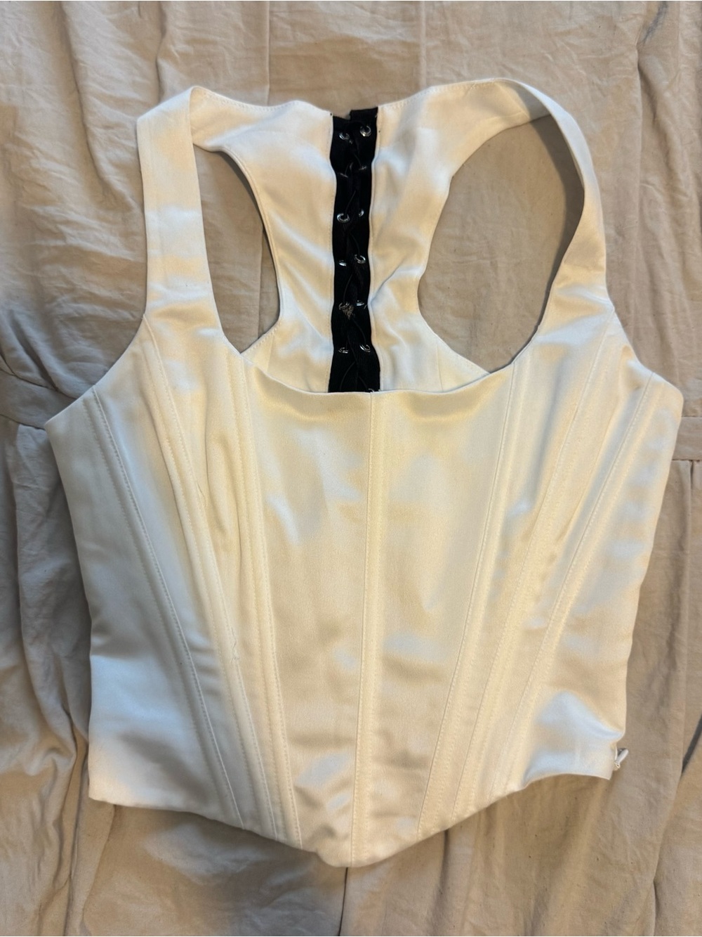 I.AM.GIA White Corset Crop Top lace up back